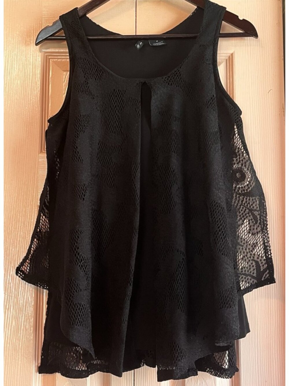 New Directions Black Sleeveless Lace Top Women's Medium Flowy Whimsigoth Fairy